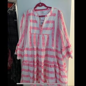 Crown and Ivy Bell Sleeve Striped Dress Neon Pink